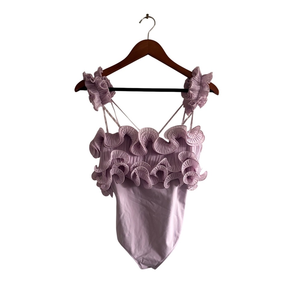 NWT Intimately‎ Free People Lilac Ruffle Bodysuit Pleated Strappy Purple XS